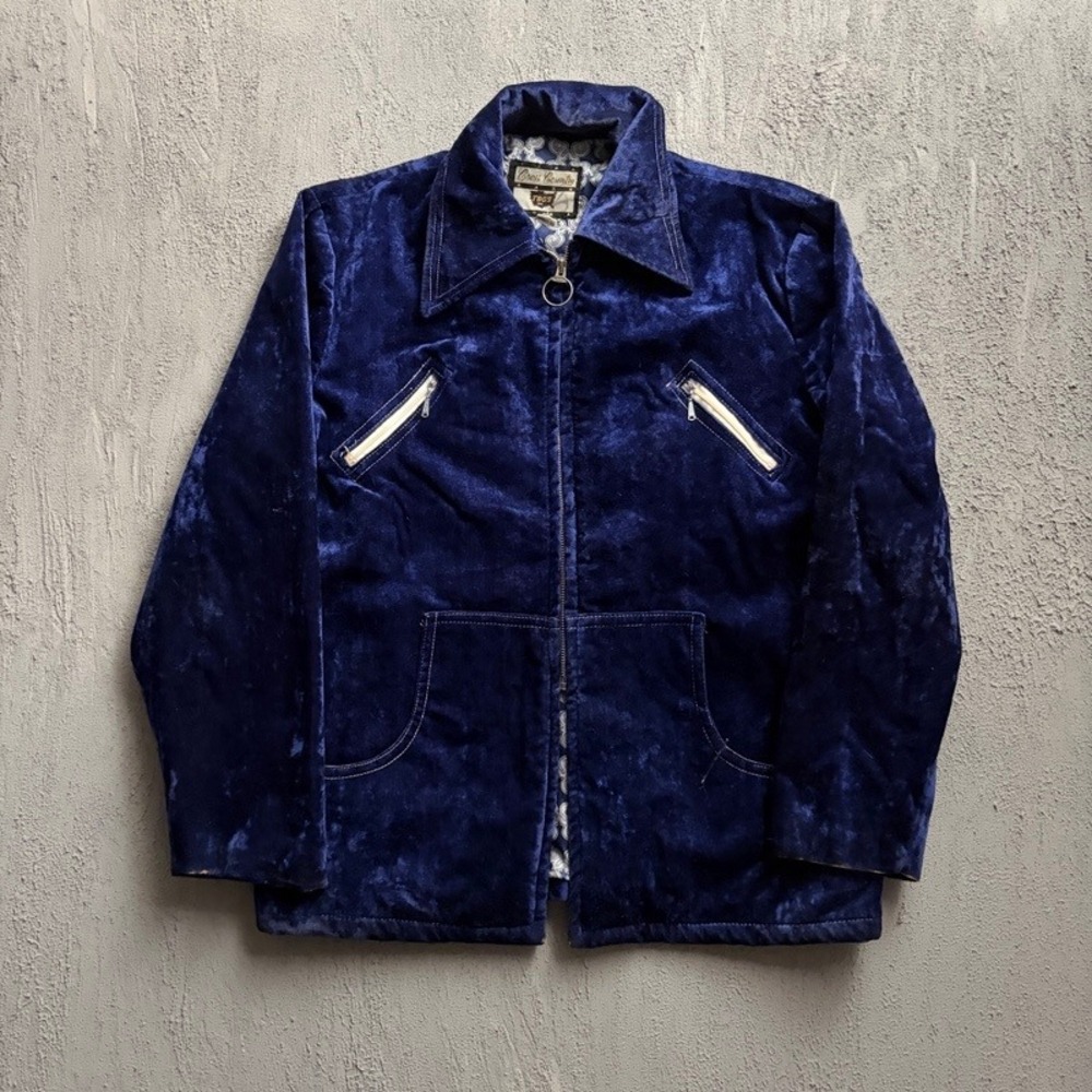 Vintage Togs Velvet Jacket Large Blue 1970s‎ Zip Up USA